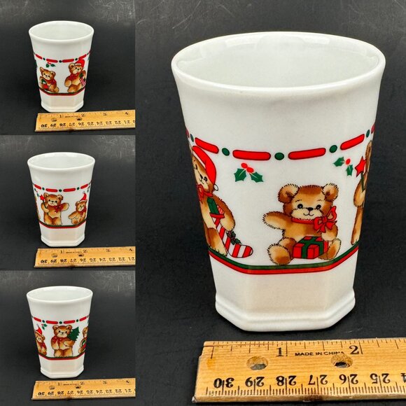 Vtg Hallmark Ceramic Bathroom Cup Teddy Bear Christmas Theme Replacement 5fl oz - Picture 4 of 10